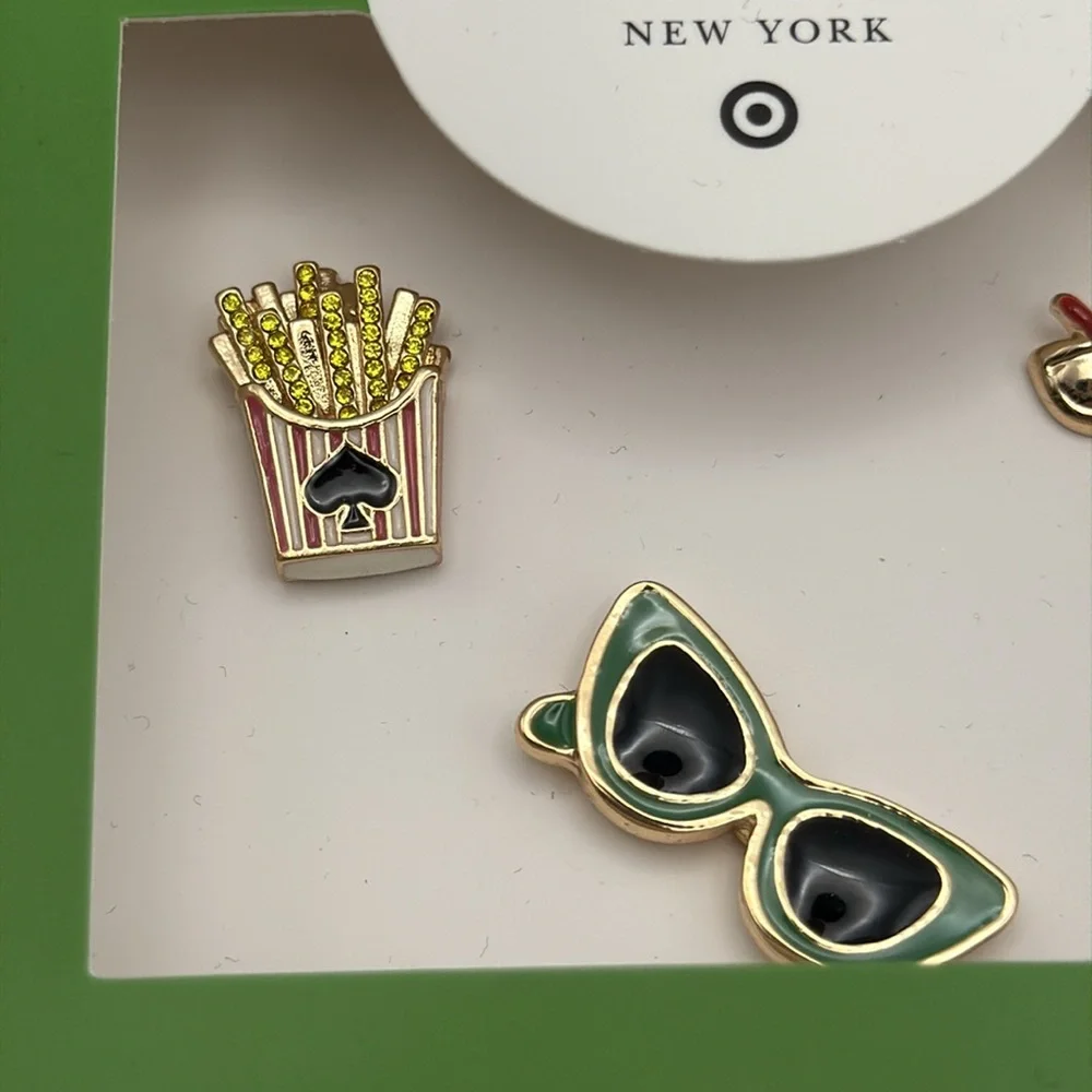 Kate Spade 3 piece Fries Martini Drink Sunglasses Black Green Gold Brooch Set - Picture 2 of 4